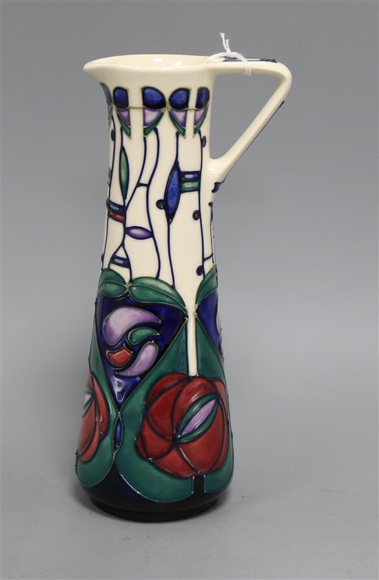 A Moorcroft Rachel Bishop Tribute to Charles Rennie Mackintosh, design slender jug, 1995, height 24cm